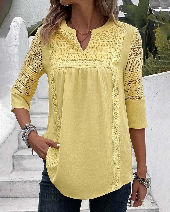 Damenbluse im Leinen-Look mit Spitzenbesatz – Elegantes und luftiges Oberteil