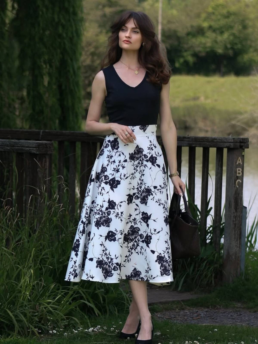Vintage 1950er Jahre Blumen Trapez Cocktail Pin-up Kleid