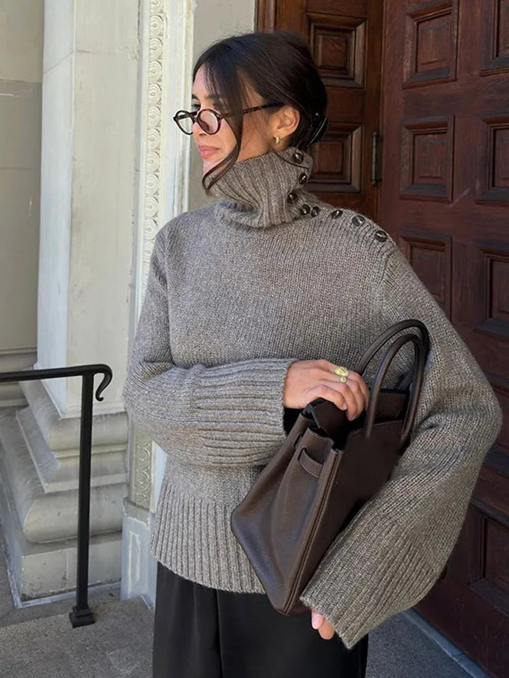 Gemütlicher Pullover mit Knopf-Stehkragen und lockerem Schnitt