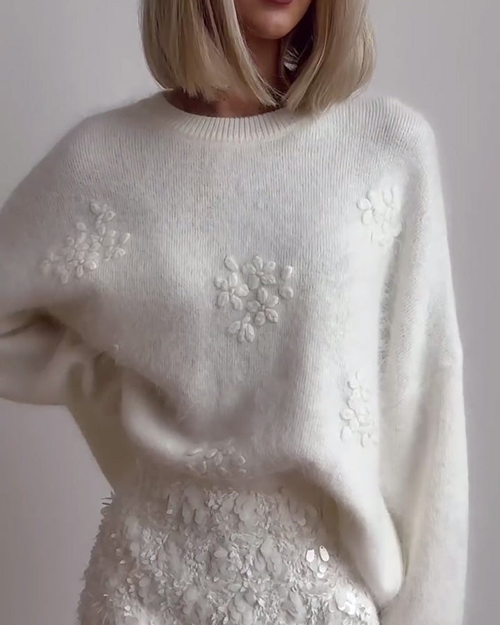 Weißer Damen-Strickpullover mit kuscheliger Strickstruktur