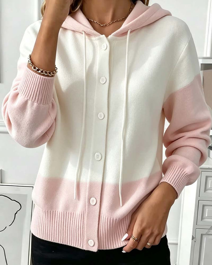 Damen-Strickcardigan mit Kapuze im modernen Farbblock-Design