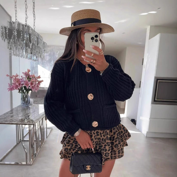 Cozy Chic Damen Strickjacke mit Knöpfen und Taschen