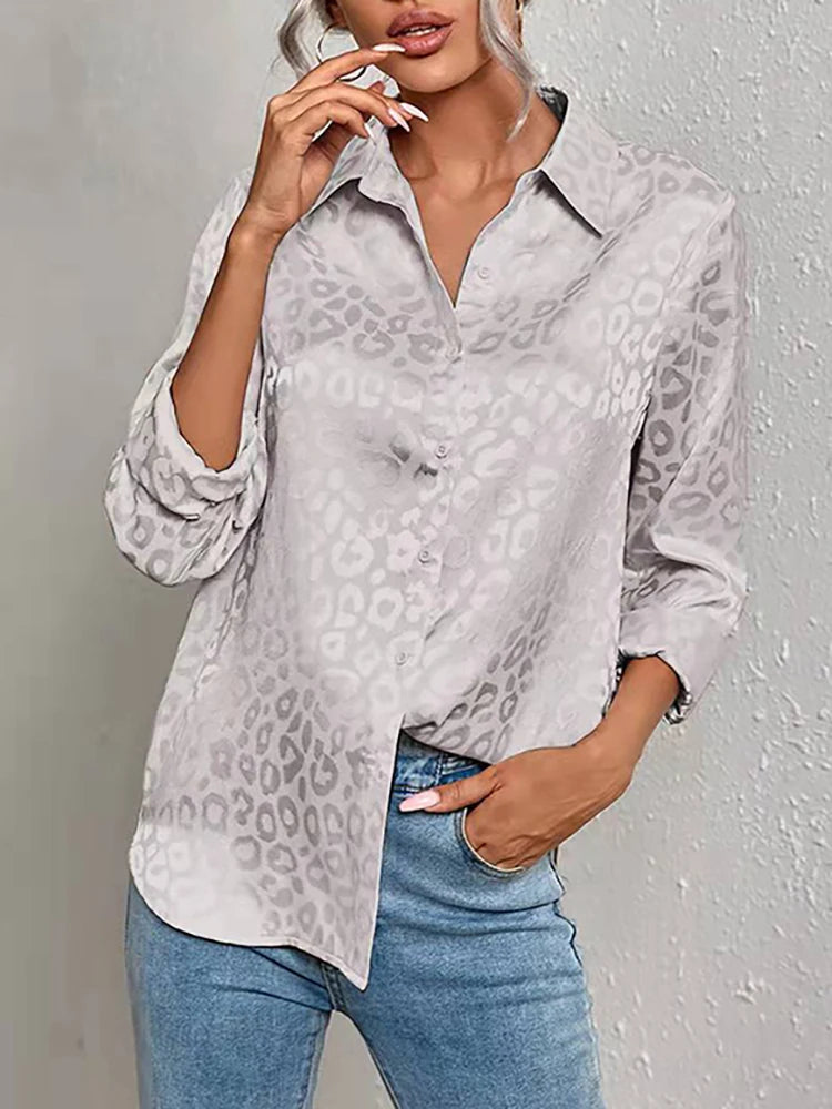 Oversized Jacquard Bluse für Damen mit Leopardenmuster