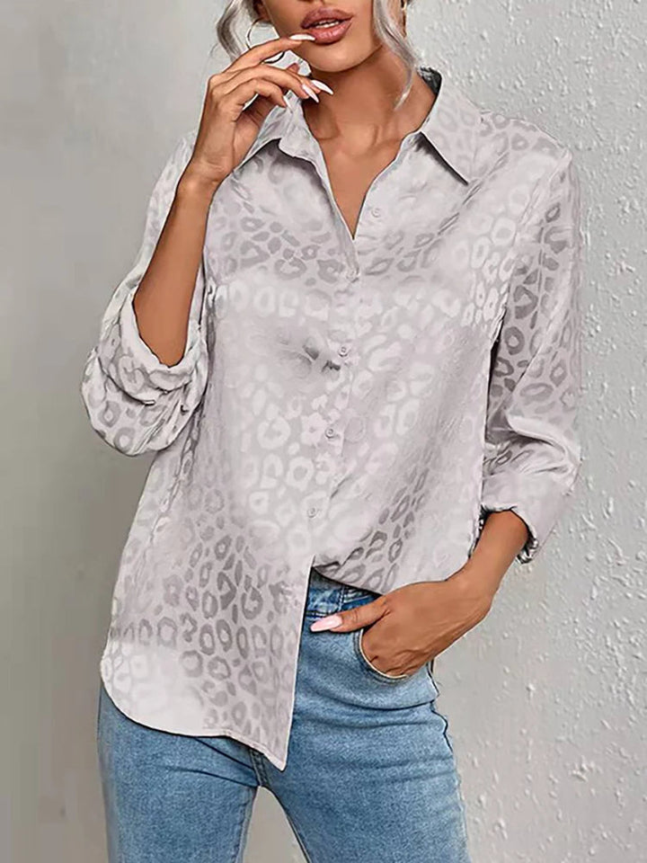 Oversized Jacquard Bluse für Damen mit Leopardenmuster