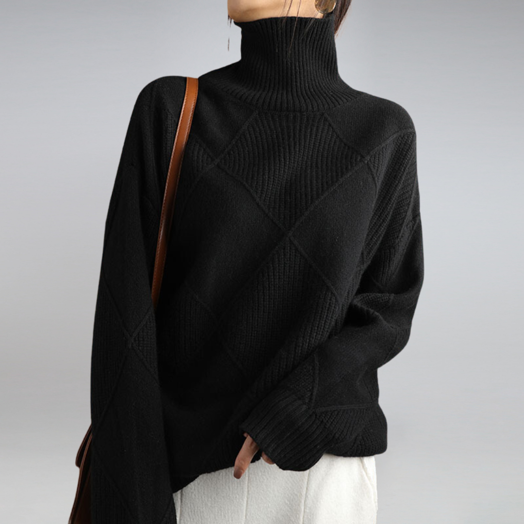 Gemütlicher geometrischer Strick-Rollkragenpullover für Damen