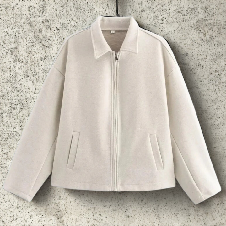 Boxy Fit Damen Kurzjacke mit spitzem Kragen und Frontreißverschluss