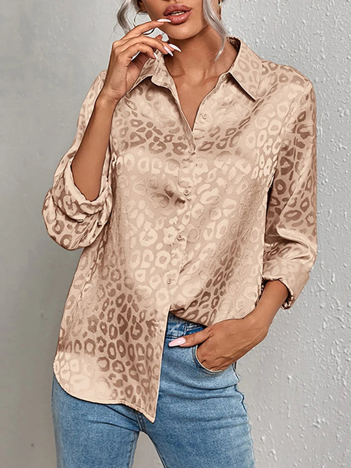 Oversized Jacquard Bluse für Damen mit Leopardenmuster