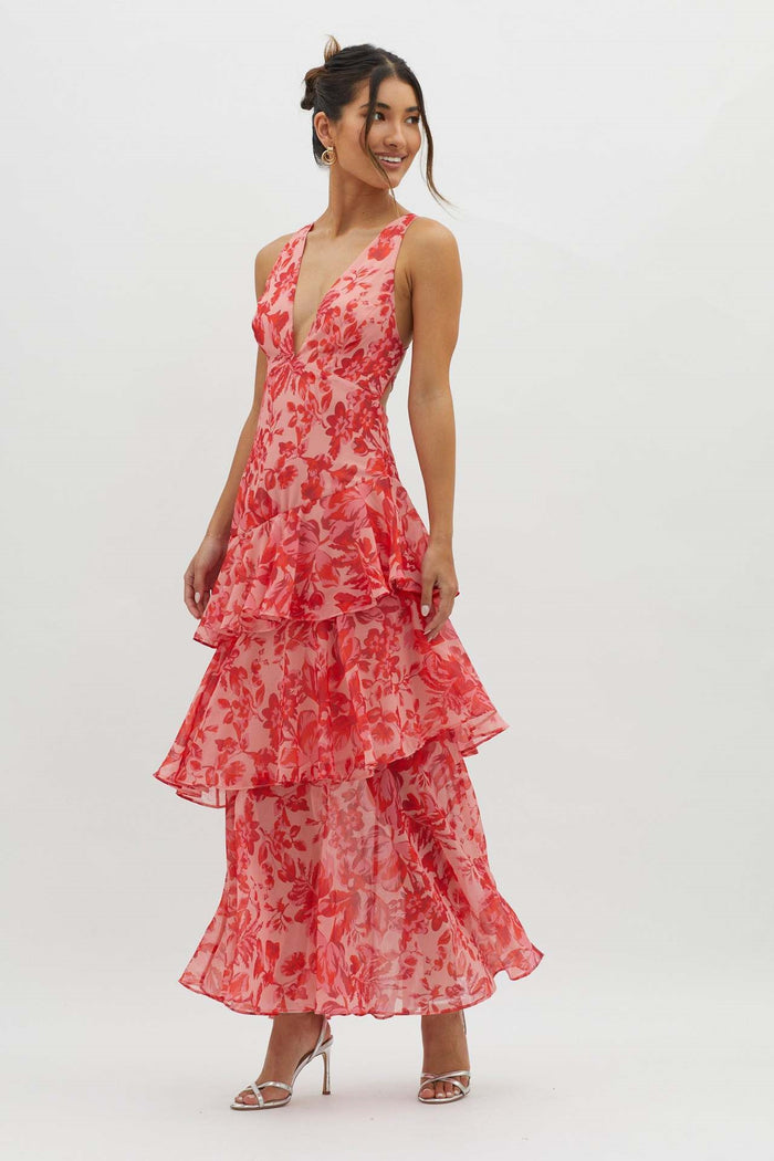 Maxikleid mit Rüschen und Blumenmuster für sommerliche Stimmung