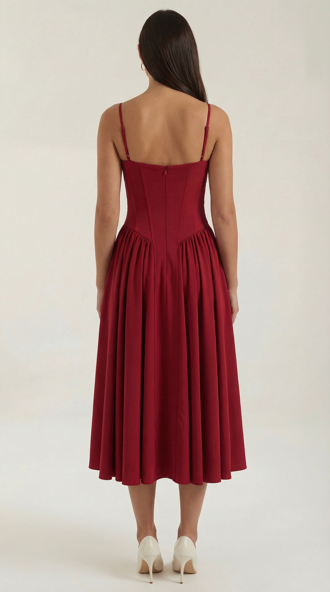 Damen Blumenmieder Midikleid mit Herzausschnitt