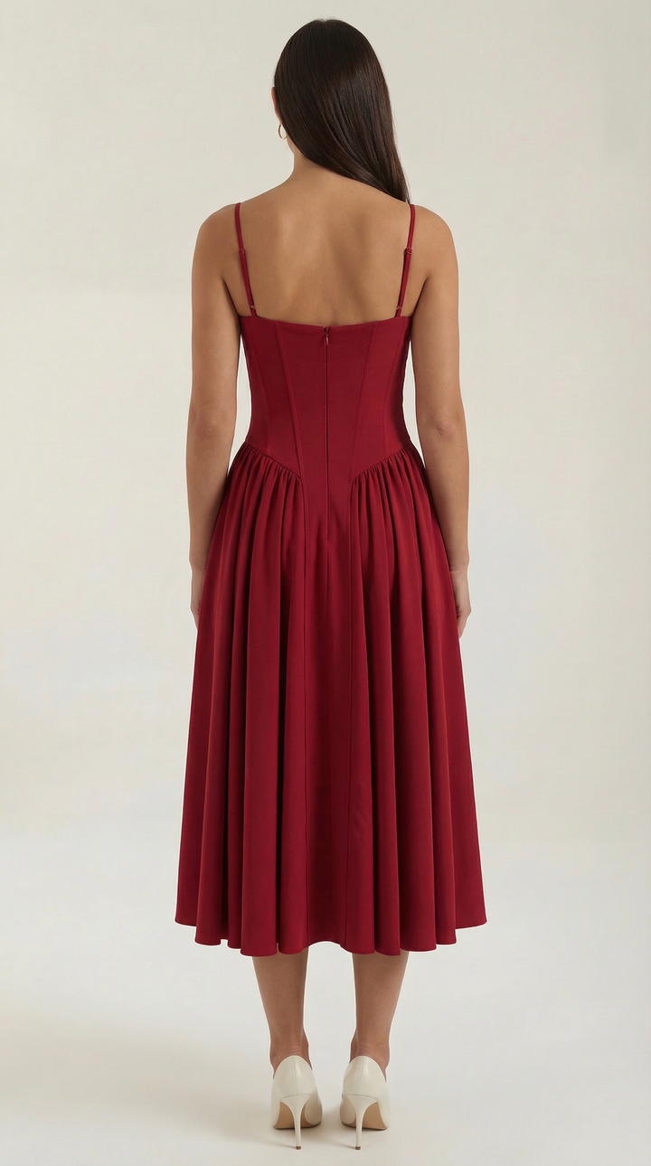 Damen Blumenmieder Midikleid mit Herzausschnitt