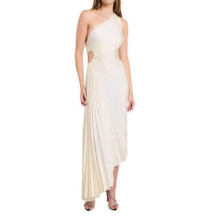 Asymmetrisches One-Shoulder Plissee-Midikleid aus Poly-Georgette