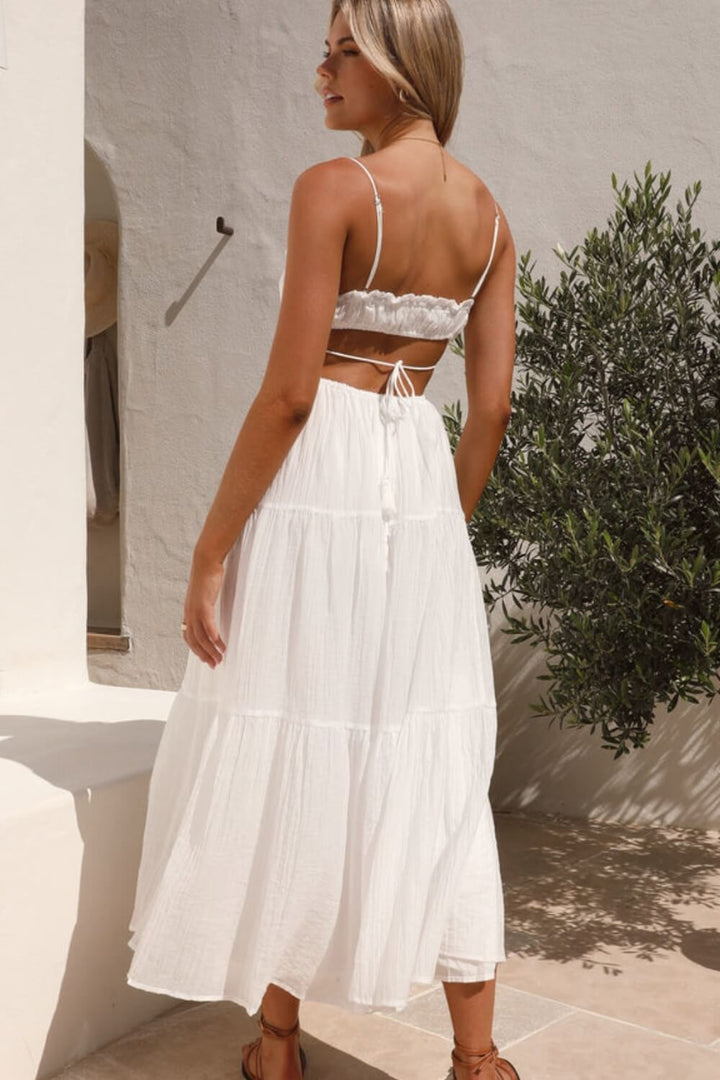 Midi-Kleid aus Chiffon-Baumwollmischung mit verstellbaren Riemen aus Band