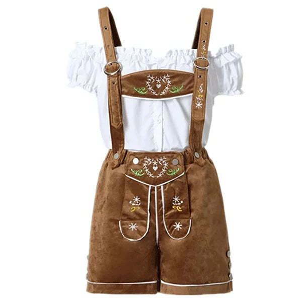 Damen bestickte Samt-Latzshorts in Bronze