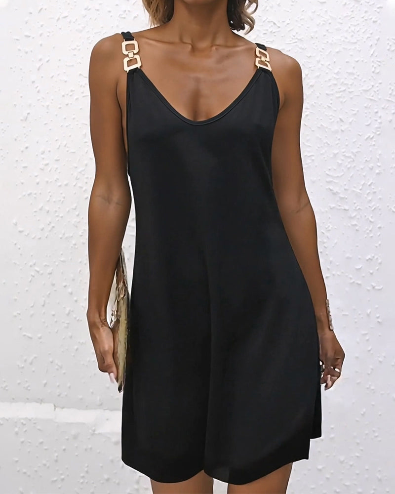 Unifarbenes knielanges Cami Kleid für Damen in Frontalansicht