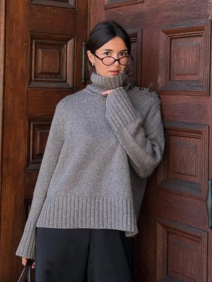 Gemütlicher Pullover mit Knopf-Stehkragen und lockerem Schnitt