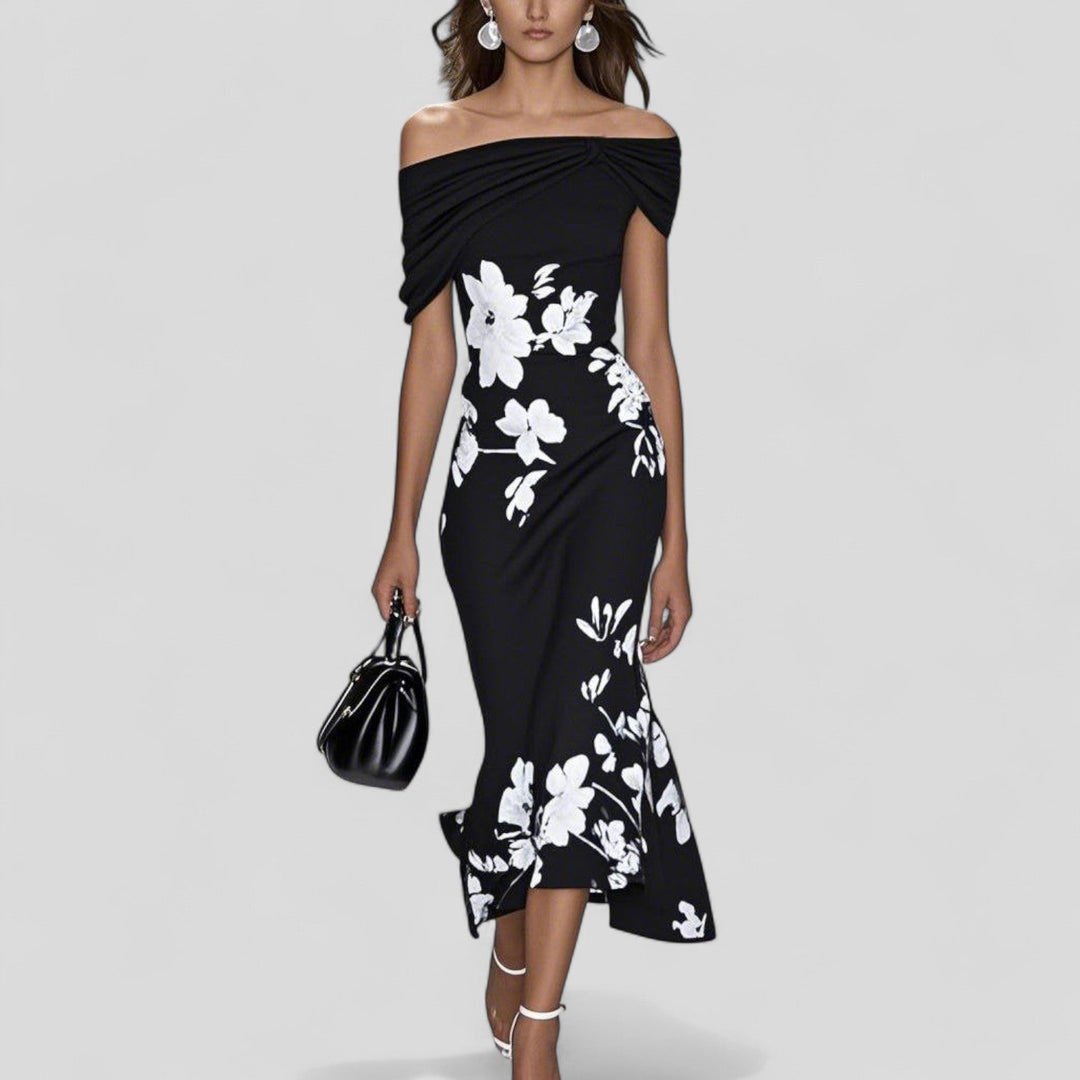 Midi-Kleid mit auffälligem Muster, leichtgewichtiger Stoff