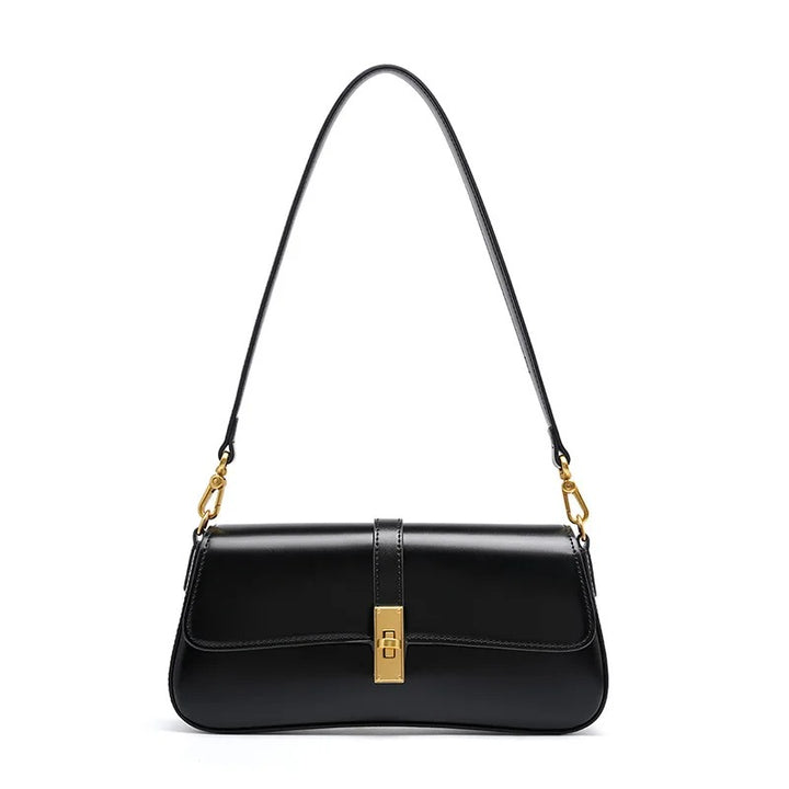 Helviora® | Glänzende Schultertasche mit goldener Schließe
