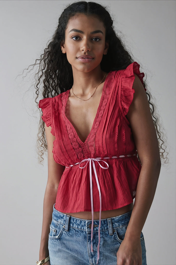 Damen Rüschenbluse mit langen Ärmeln und Spitzenakzenten