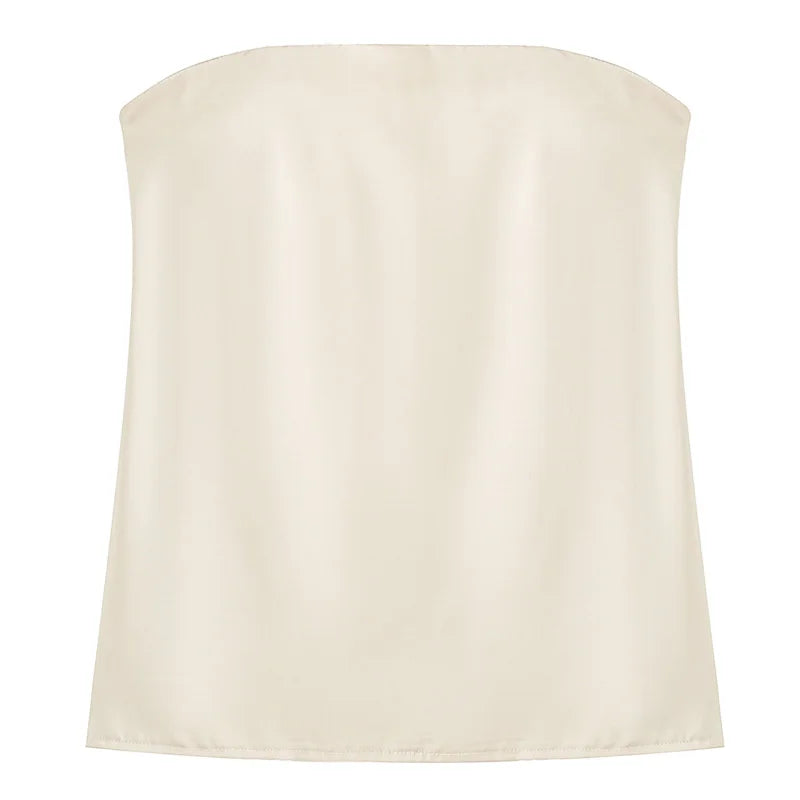 Damen Satin Zweiteiler Trägerloses Tube-Top Hochtaillierte Hose