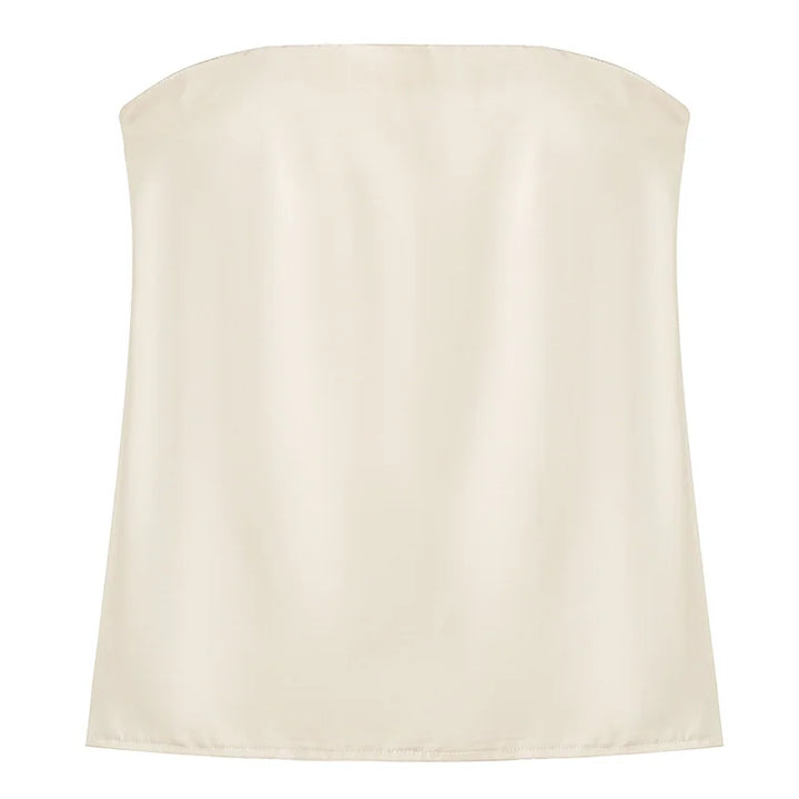 Damen Satin Zweiteiler Trägerloses Tube-Top Hochtaillierte Hose