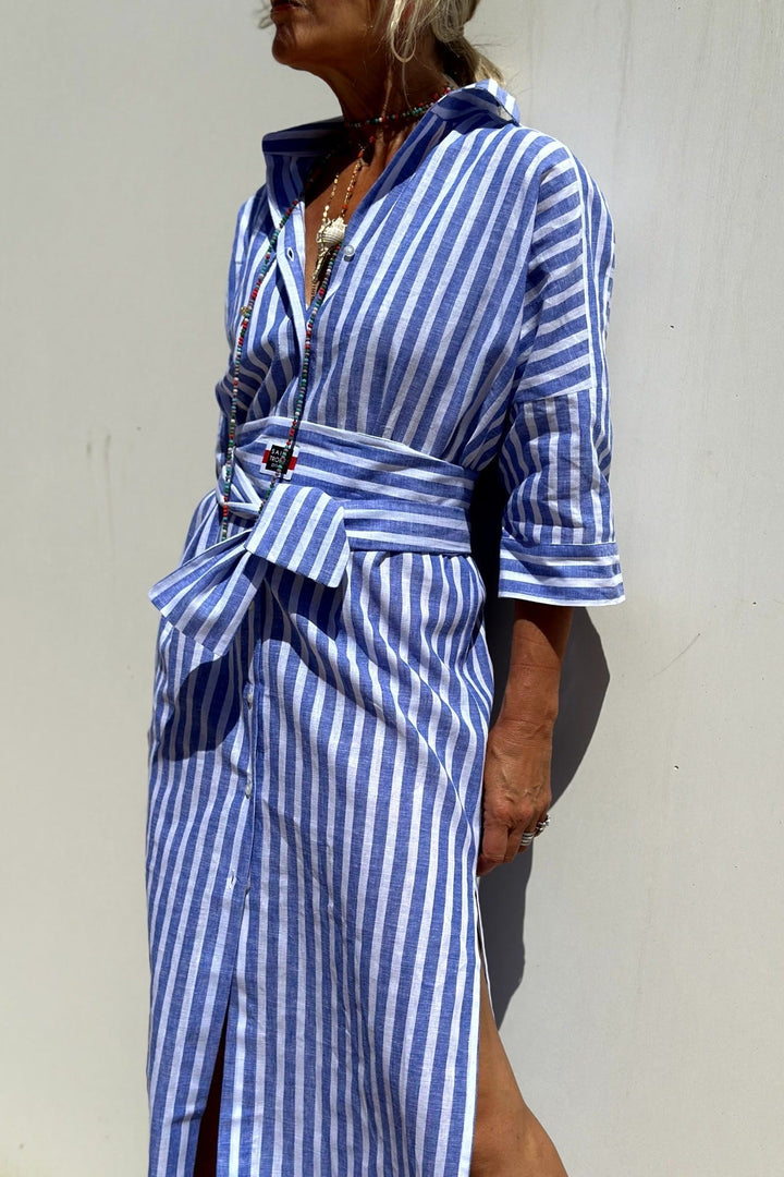 Gestreiftes Midi-Kleid mit Schleifengürtel für Damen