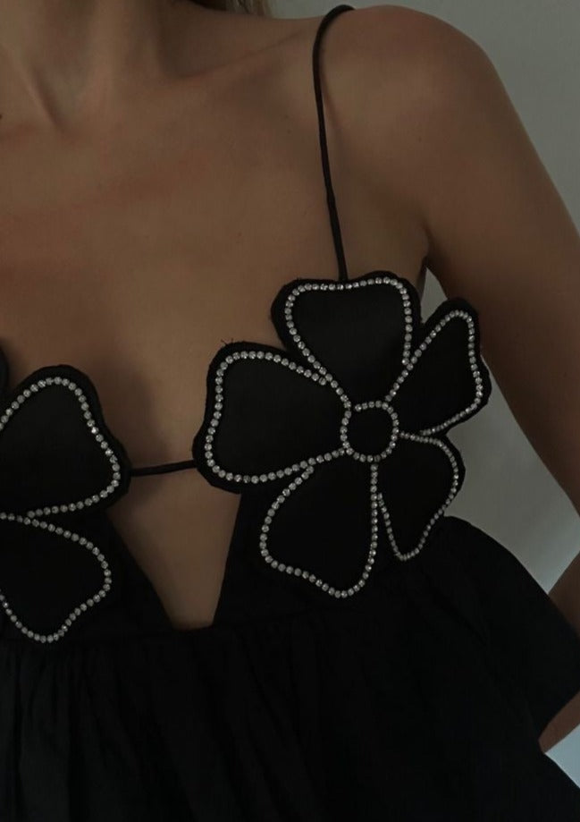 Damen Schwarzes Drapiertes V-Ausschnitt Top