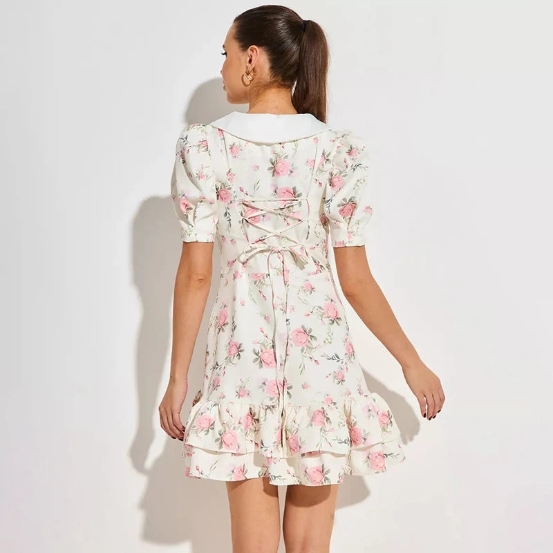 Mini-Kleid mit Puffärmeln und Rüschenbesatz