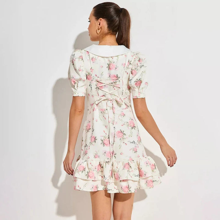 Mini-Kleid mit Puffärmeln und Rüschenbesatz