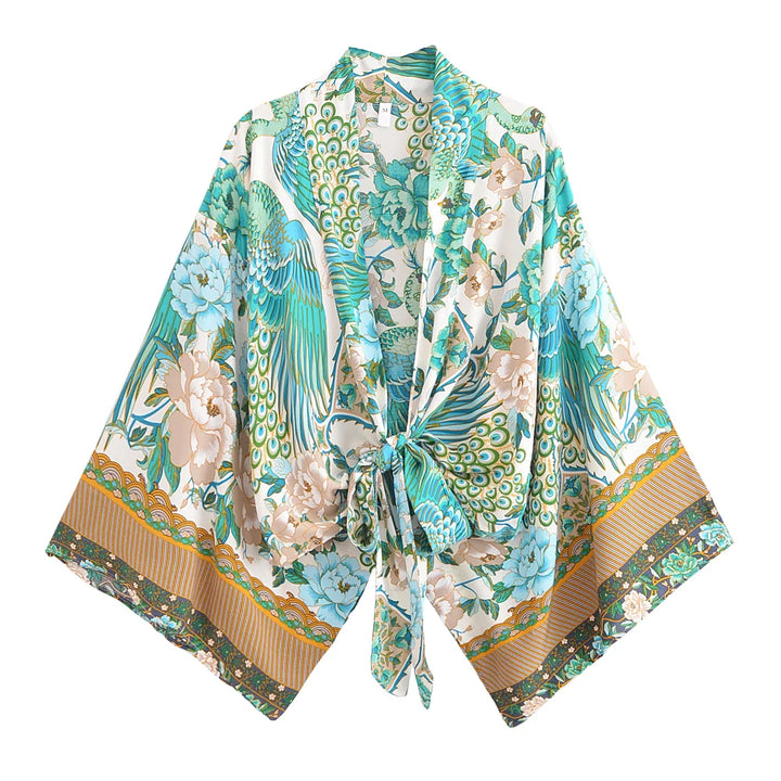 Kurzer Rayon-Blumenmuster-Kimono Strand-Cover-Up für Damen