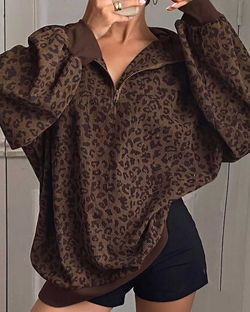 Leoparden-Sweatshirt für Damen mit langen Ärmeln
