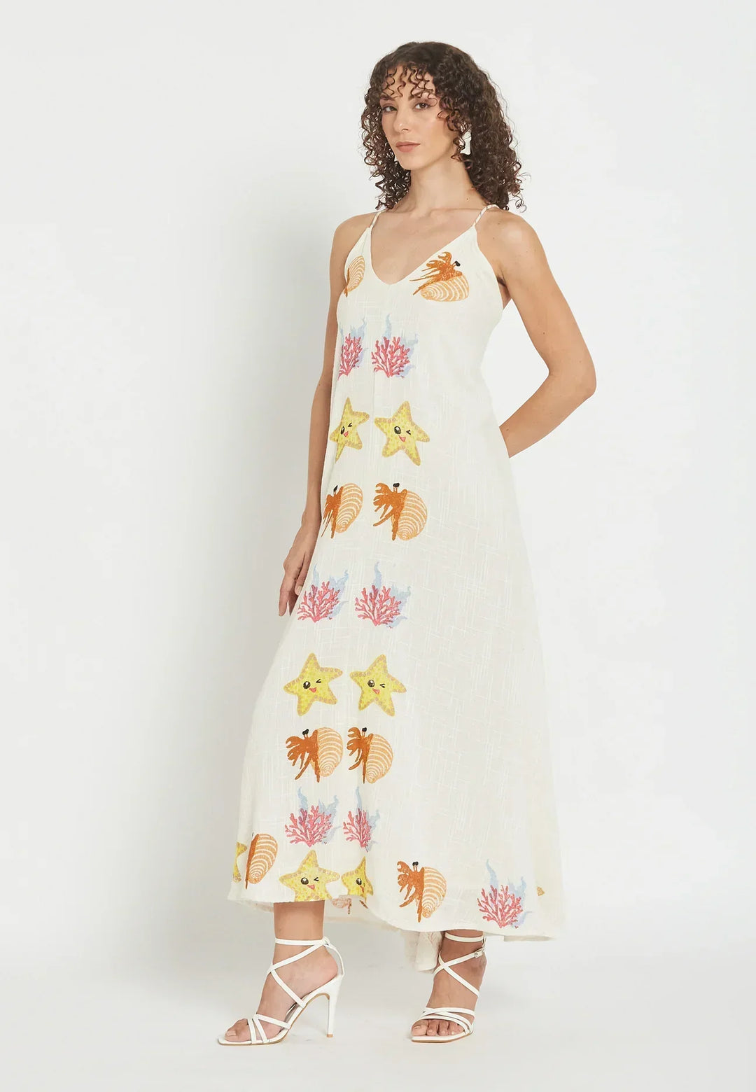 Leichtes Sommer-Maxikleid für Damen mit dekorativer Meeresstickerei