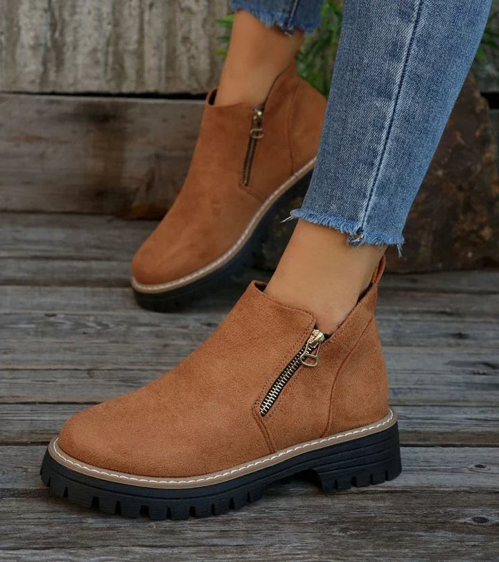 Damen Plateau Stiefeletten Mit Rundem Zehenbereich