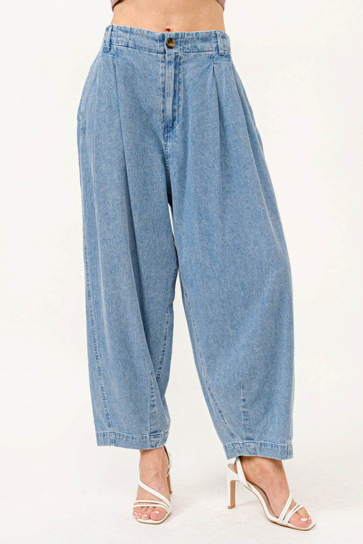 Damen Elastische Taille Faltenlockige Baggy-Jeans
