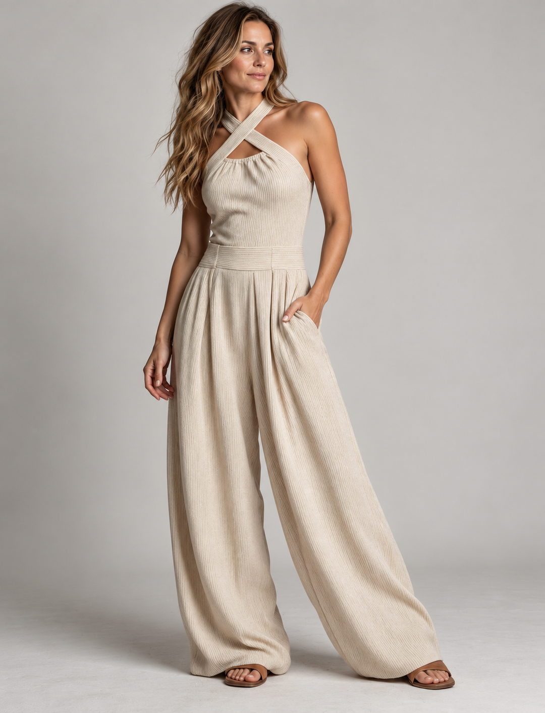 Women's Wide-Leg Jumpsuit with Halter Neck