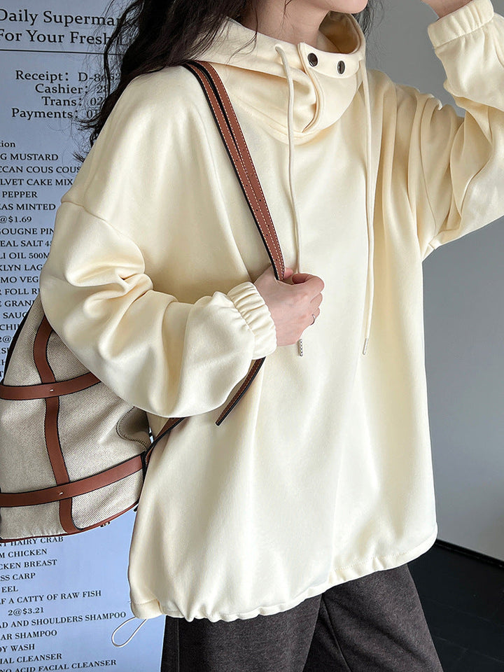 Halblanger Hoodie mit Knopfdetail und losem Kragen