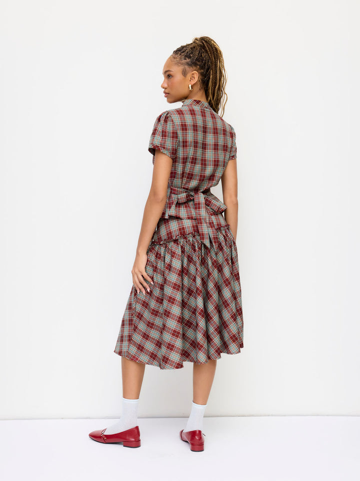 Damen-Bluse mit Karomuster und Knöpfen