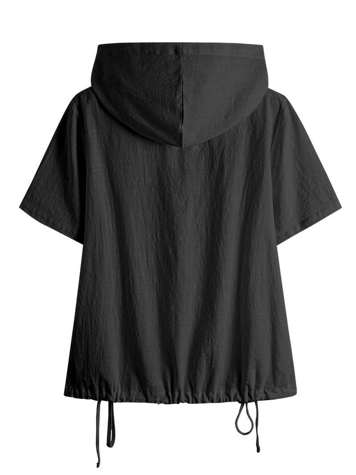 Locker geschnittener Kapuzenpullover mit kurzer Textur und Knopfleiste