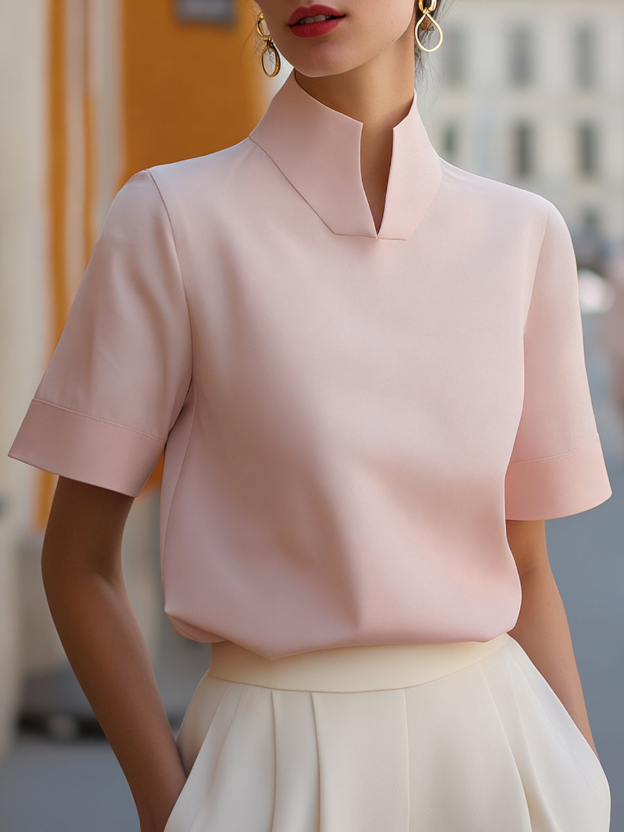 Damen Stehkragen Minimalistische Strukturierte Bluse