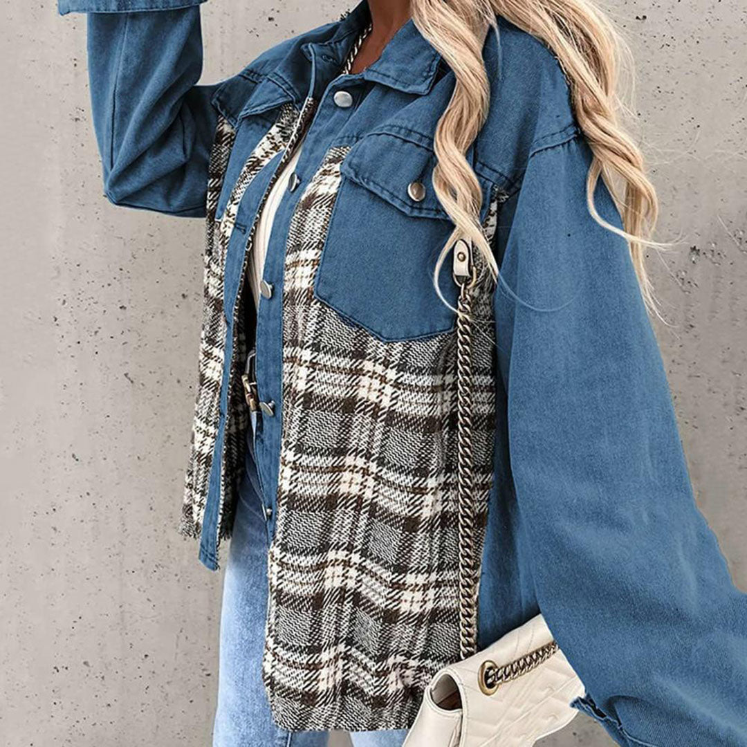 Schicke Karierten Jacke mit Klassischem Kragen für Damen