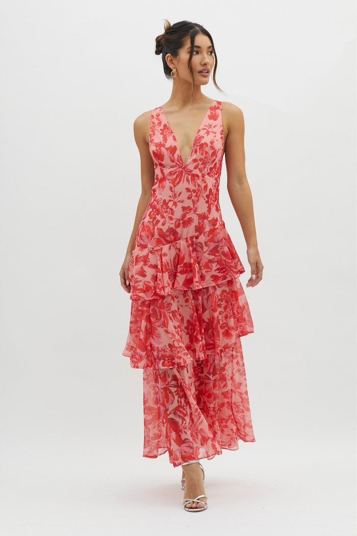 Maxikleid mit Rüschen und Blumenmuster für sommerliche Stimmung