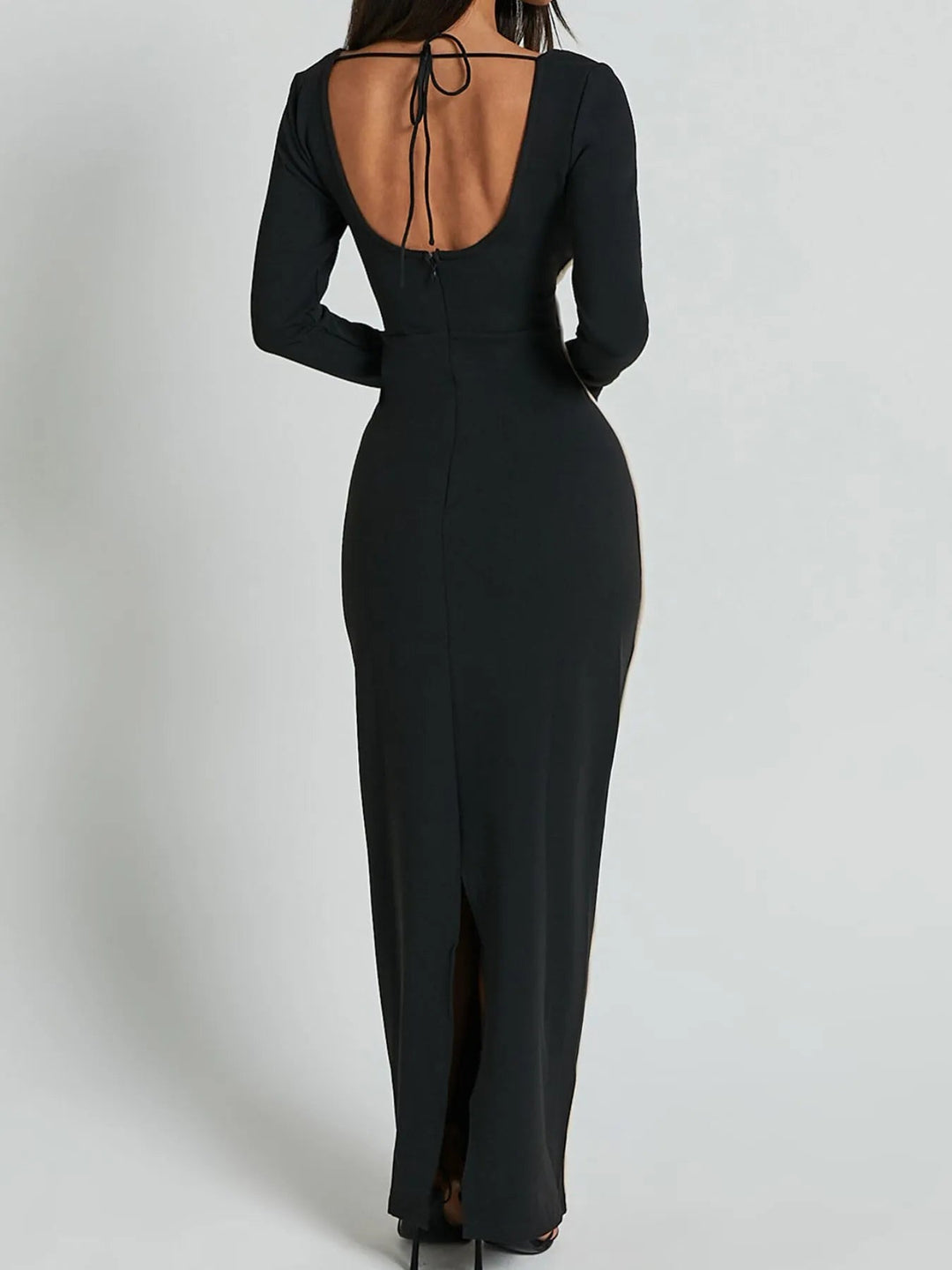Maxikleid mit Kontrastbesatz, langärmlig und figurbetont