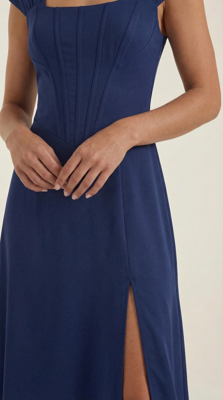 Damen Korsett Midikleid Elegantes Hochzeitsgastkleid