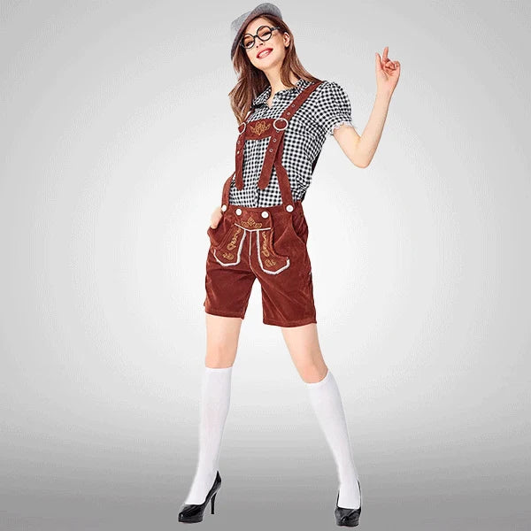 Samt bestickte bayerische kurze Latzhosen für Damen