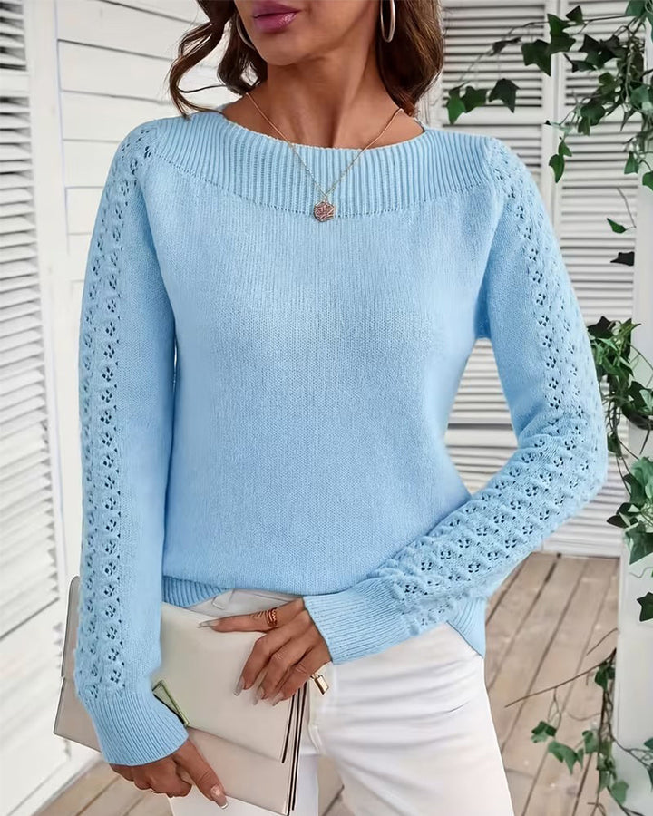 Damen-Strickpullover mit Cut-out-Ausschnitt und langen Ärmeln auf der Vorderseite