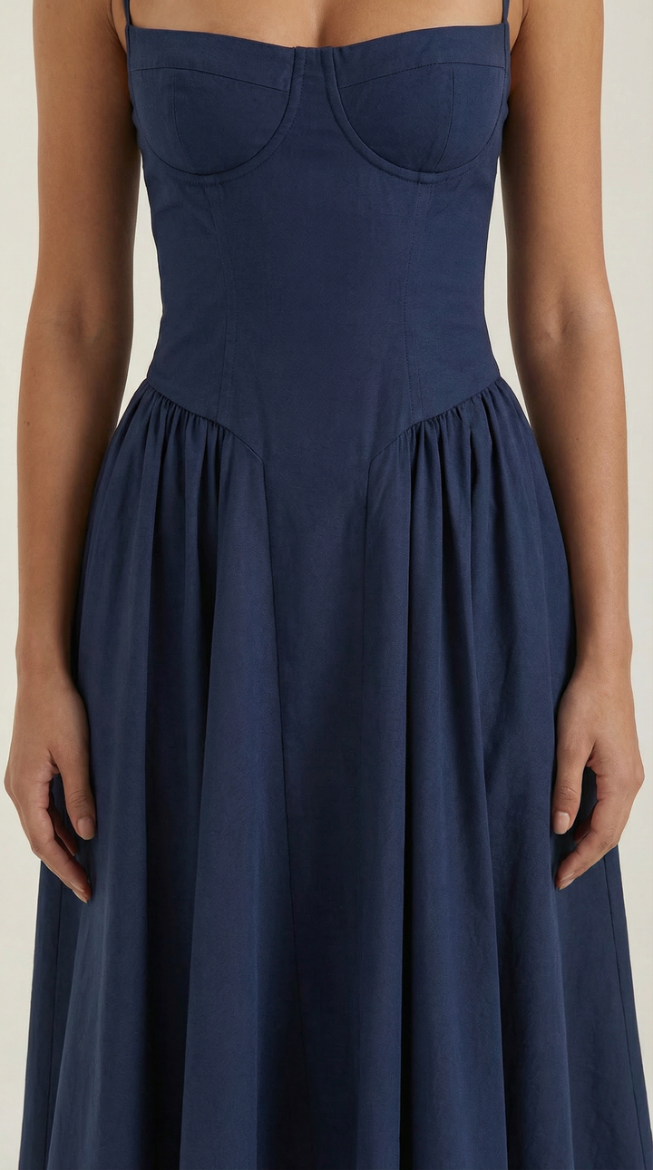 Damen Blumenmieder Midikleid mit Herzausschnitt