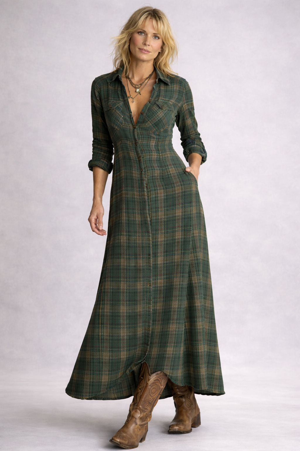 Maxikleid mit klassischem Karomuster