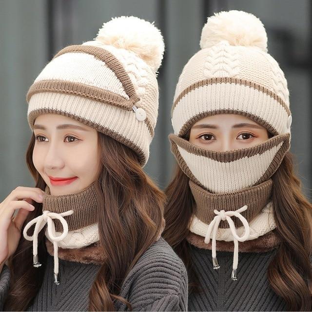 Gemütliches Strick-Wintermütze- und Schal-Set für Damen