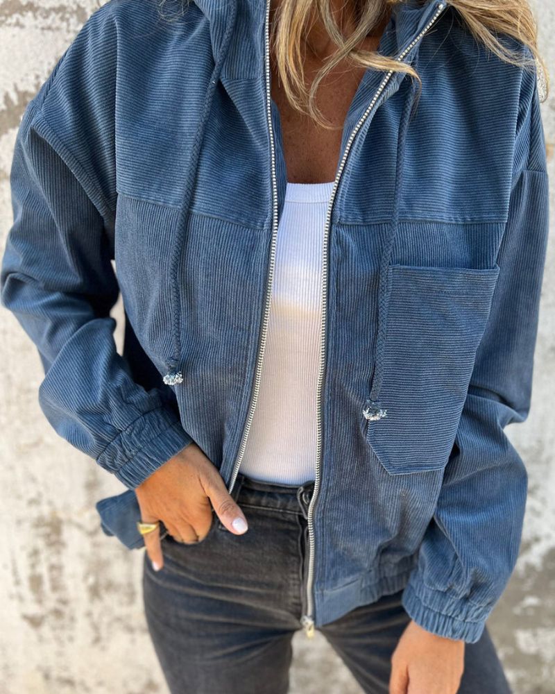 Lässige leichte Cord-Jacke mit Kapuze für Damen