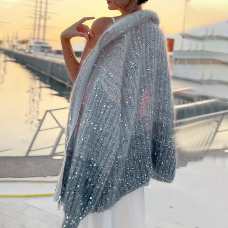 Strickcardigan mit Glitzer-Pailletten