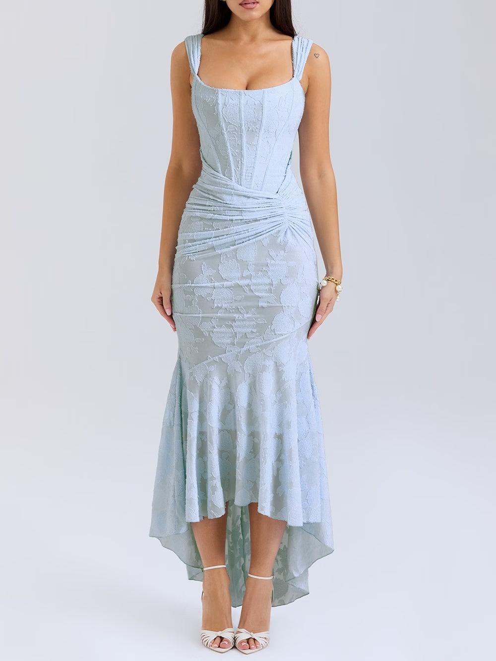 Blaues Glockenblumen-Maxikleid